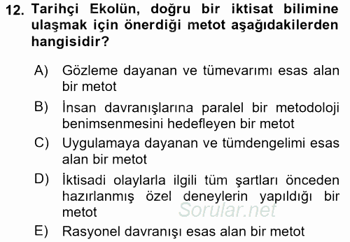 İktisat Tarihi 2017 - 2018 3 Ders Sınavı 12.Soru