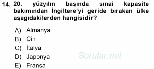 İktisat Tarihi 2017 - 2018 3 Ders Sınavı 14.Soru