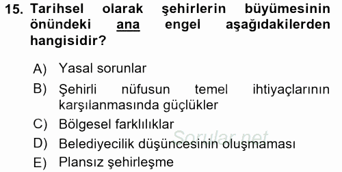 İktisat Tarihi 2017 - 2018 3 Ders Sınavı 15.Soru