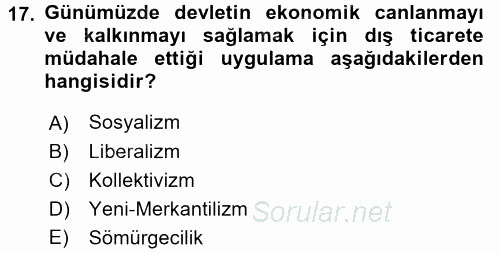 İktisat Tarihi 2017 - 2018 3 Ders Sınavı 17.Soru