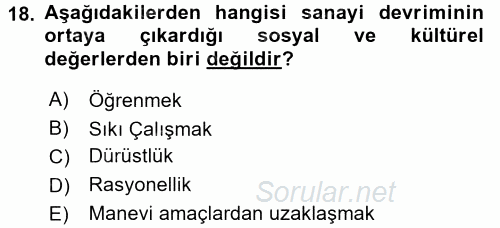 İktisat Tarihi 2017 - 2018 3 Ders Sınavı 18.Soru