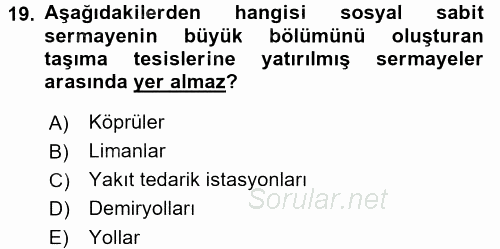 İktisat Tarihi 2017 - 2018 3 Ders Sınavı 19.Soru