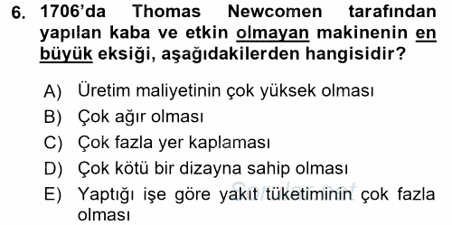 İktisat Tarihi 2017 - 2018 3 Ders Sınavı 6.Soru