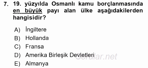 İktisat Tarihi 2017 - 2018 3 Ders Sınavı 7.Soru