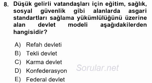 İktisat Tarihi 2017 - 2018 3 Ders Sınavı 8.Soru