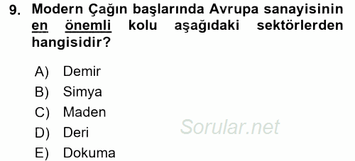 İktisat Tarihi 2017 - 2018 3 Ders Sınavı 9.Soru