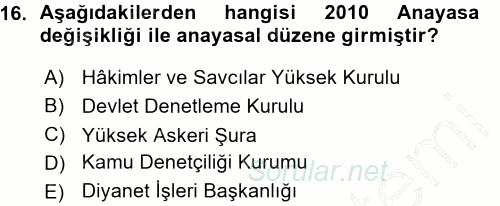 Anayasa Hukuku 2015 - 2016 Ara Sınavı 16.Soru