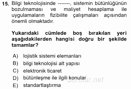 Elektronik Ticaret 2017 - 2018 Dönem Sonu Sınavı 15.Soru