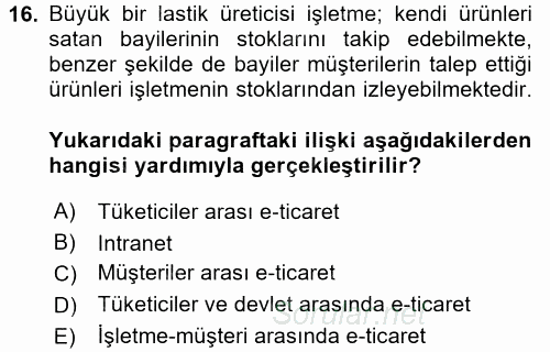 Elektronik Ticaret 2017 - 2018 Dönem Sonu Sınavı 16.Soru