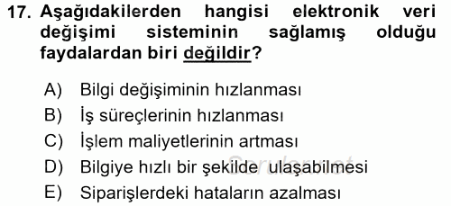 Elektronik Ticaret 2017 - 2018 Dönem Sonu Sınavı 17.Soru