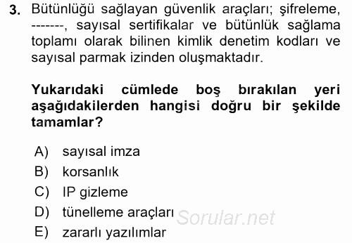 Elektronik Ticaret 2017 - 2018 Dönem Sonu Sınavı 3.Soru