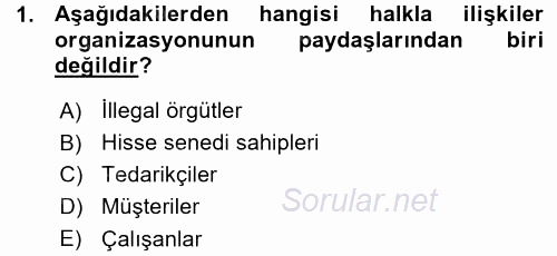 Halkla İlişkiler Yönetimi 2015 - 2016 Ara Sınavı 1.Soru