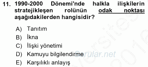 Halkla İlişkiler Yönetimi 2015 - 2016 Ara Sınavı 11.Soru