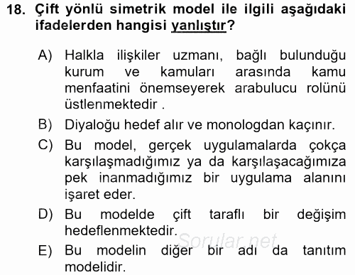 Halkla İlişkiler Yönetimi 2015 - 2016 Ara Sınavı 18.Soru