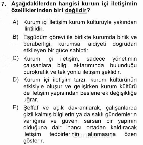 Halkla İlişkiler Yönetimi 2015 - 2016 Ara Sınavı 7.Soru