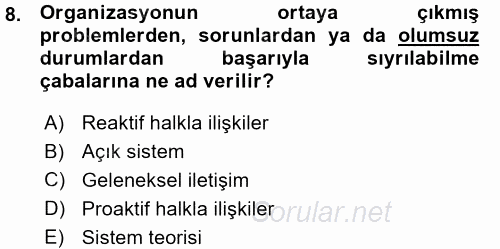 Halkla İlişkiler Yönetimi 2015 - 2016 Ara Sınavı 8.Soru