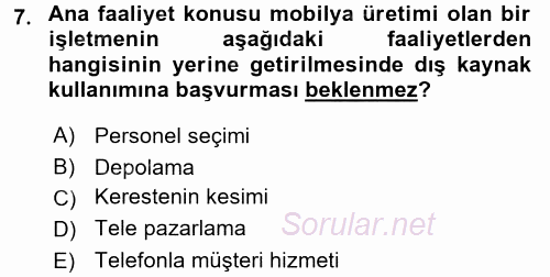 Lojistik Maliyetleri ve Raporlama 2 2015 - 2016 Ara Sınavı 7.Soru