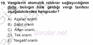 Maliye Politikası 1 2014 - 2015 Ara Sınavı 19.Soru