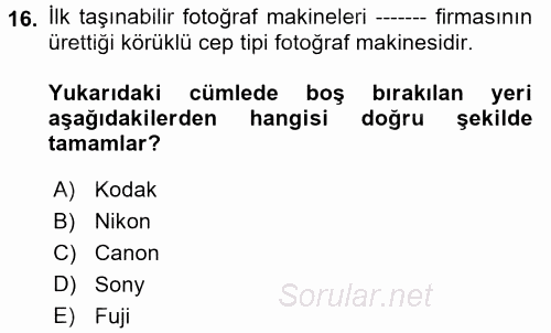 Hareketli Görüntünün Tarihi 2017 - 2018 Dönem Sonu Sınavı 16.Soru