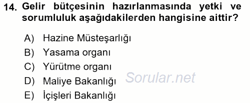 Kamu Maliyesi 2017 - 2018 3 Ders Sınavı 14.Soru