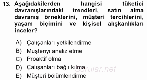 Perakendecilikte Müşteri İlişkileri Yönetimi 2015 - 2016 Ara Sınavı 13.Soru