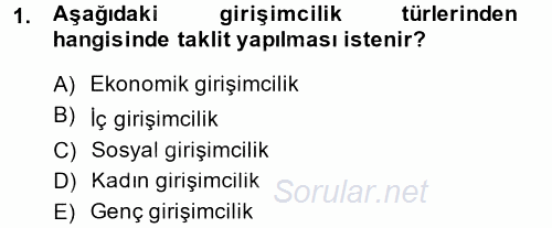 Girişimcilik ve İş Kurma 2014 - 2015 Ara Sınavı 1.Soru
