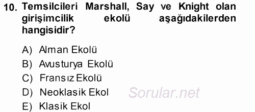 Girişimcilik ve İş Kurma 2014 - 2015 Ara Sınavı 10.Soru