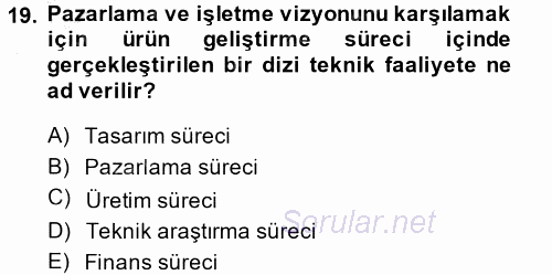 Girişimcilik ve İş Kurma 2014 - 2015 Ara Sınavı 19.Soru