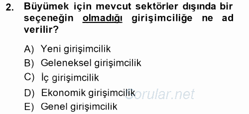 Girişimcilik ve İş Kurma 2014 - 2015 Ara Sınavı 2.Soru