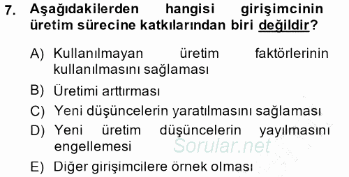 Girişimcilik ve İş Kurma 2014 - 2015 Ara Sınavı 7.Soru