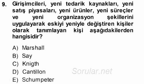 Girişimcilik ve İş Kurma 2014 - 2015 Ara Sınavı 9.Soru