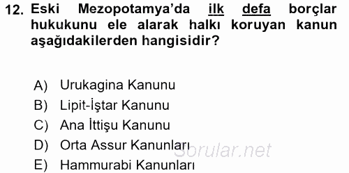 Uygarlık Tarihi 1 2016 - 2017 Ara Sınavı 12.Soru