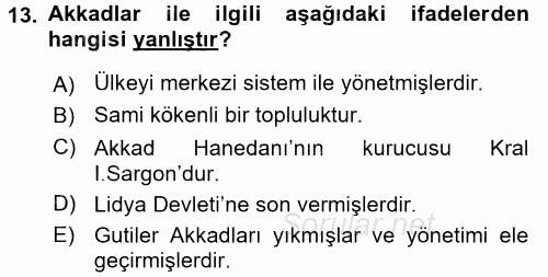 Uygarlık Tarihi 1 2016 - 2017 Ara Sınavı 13.Soru
