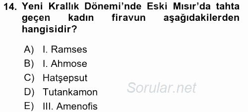 Uygarlık Tarihi 1 2016 - 2017 Ara Sınavı 14.Soru