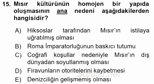Uygarlık Tarihi 1 2016 - 2017 Ara Sınavı 15.Soru