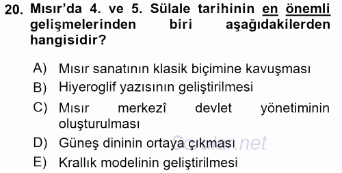 Uygarlık Tarihi 1 2016 - 2017 Ara Sınavı 20.Soru