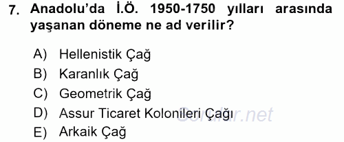 Uygarlık Tarihi 1 2016 - 2017 Ara Sınavı 7.Soru