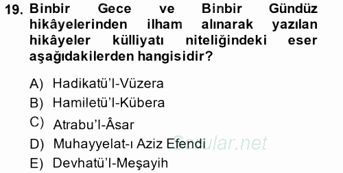 XVIII. Yüzyıl Türk Edebiyatı 2014 - 2015 Tek Ders Sınavı 19.Soru