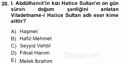 XVIII. Yüzyıl Türk Edebiyatı 2014 - 2015 Tek Ders Sınavı 20.Soru