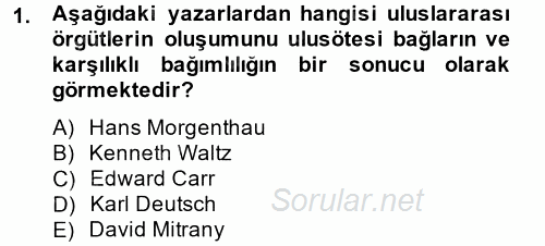 Uluslararası Örgütler 2014 - 2015 Tek Ders Sınavı 1.Soru