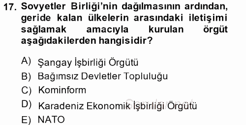 Uluslararası Örgütler 2014 - 2015 Tek Ders Sınavı 17.Soru