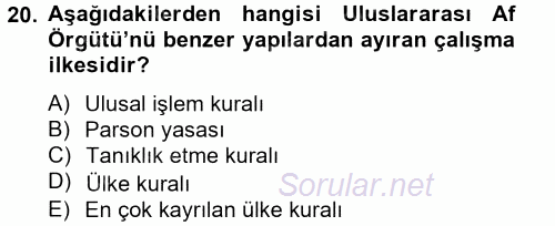 Uluslararası Örgütler 2014 - 2015 Tek Ders Sınavı 20.Soru