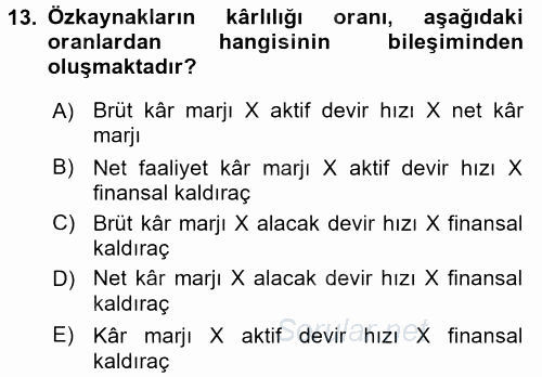 Muhasebe Denetimi ve Mali Analiz 2017 - 2018 Dönem Sonu Sınavı 13.Soru