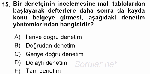 Muhasebe Denetimi ve Mali Analiz 2017 - 2018 Dönem Sonu Sınavı 15.Soru