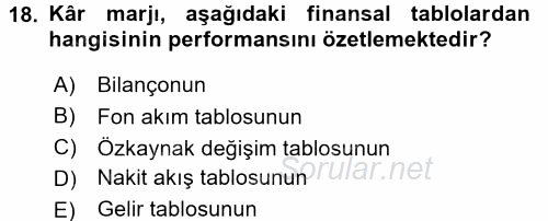 Muhasebe Denetimi ve Mali Analiz 2017 - 2018 Dönem Sonu Sınavı 18.Soru