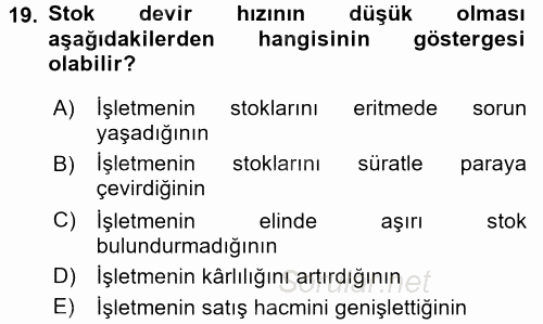 Muhasebe Denetimi ve Mali Analiz 2017 - 2018 Dönem Sonu Sınavı 19.Soru