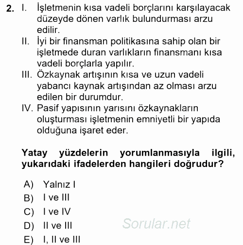 Muhasebe Denetimi ve Mali Analiz 2017 - 2018 Dönem Sonu Sınavı 2.Soru