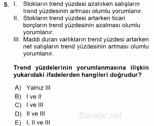 Muhasebe Denetimi ve Mali Analiz 2017 - 2018 Dönem Sonu Sınavı 5.Soru