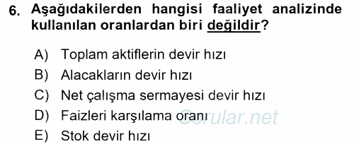 Muhasebe Denetimi ve Mali Analiz 2017 - 2018 Dönem Sonu Sınavı 6.Soru