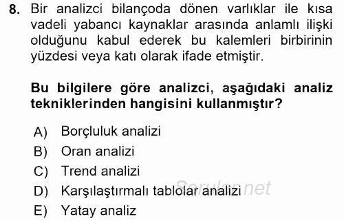 Muhasebe Denetimi ve Mali Analiz 2017 - 2018 Dönem Sonu Sınavı 8.Soru